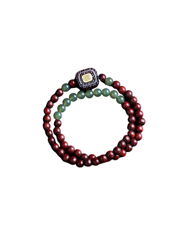 Purple Qi From The East Old Material Indian Small-leaf Sandalwood Bracelet With Hetian Jade And Zhaji Lamu Buddha Beads Prayer Beads For Men And Women Couples - Image 2