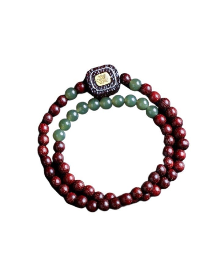 Purple Qi From The East Old Material Indian Small-leaf Sandalwood Bracelet With Hetian Jade And Zhaji Lamu Buddha Beads Prayer Beads For Men And Women Couples - Image 1