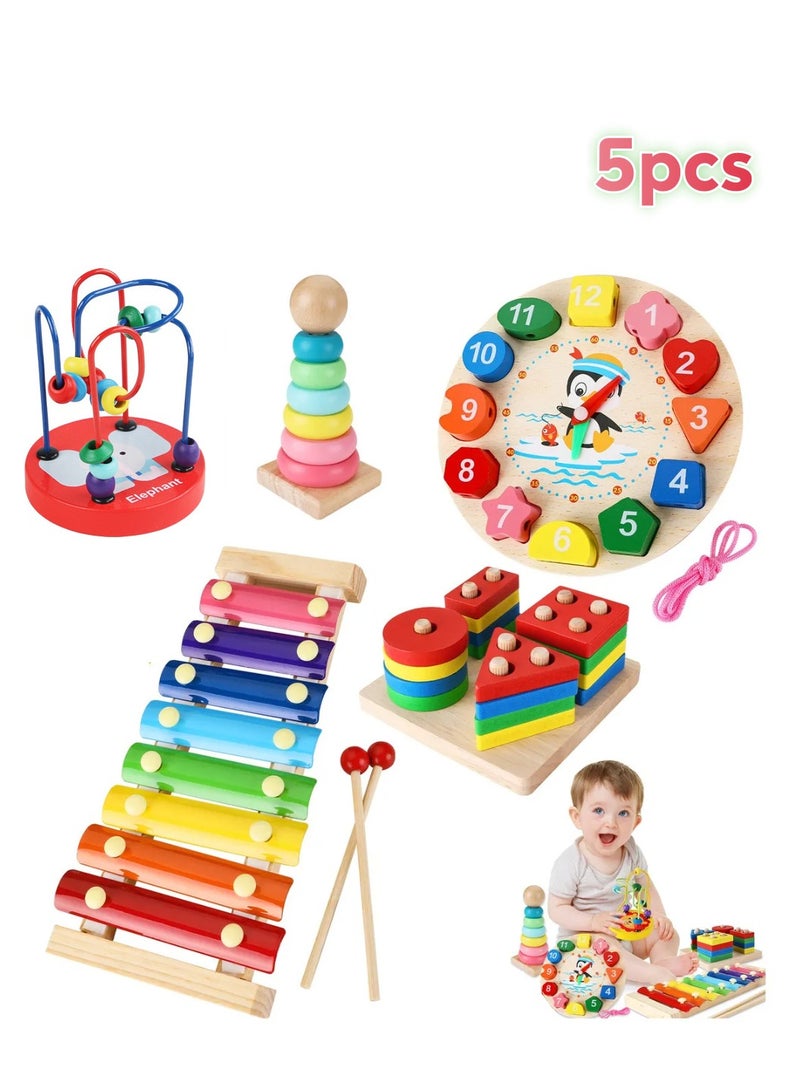 Montessori Wooden Toys Set Preschool Educational Learning Toys for Kids 5 Pieces - Image 1