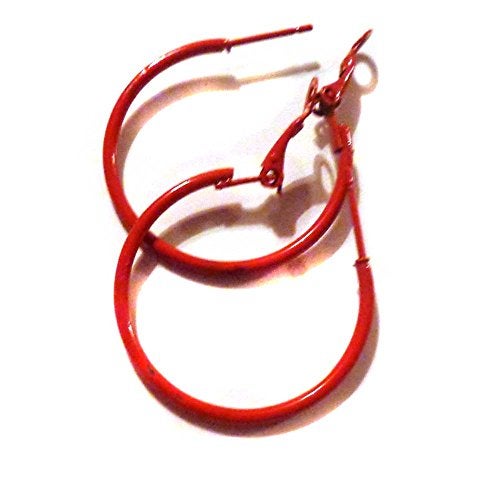 Divas Diggables Color Hoop Earrings Simple Thin Hoop Earrings 1 Inch Hoop Earrings (Red) - Image 1