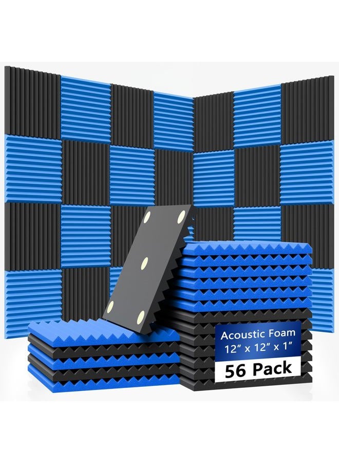 TEMGCUAM 56 Pack Acoustic Foam Panels |1 "x12 "x12" Rapid Recovery Acoustic Wall Panels |High Density Sound Reducing Panels for Home Studio |With Adhesive Stickers 280PCS (28 Black+28 Blue) - Image 1