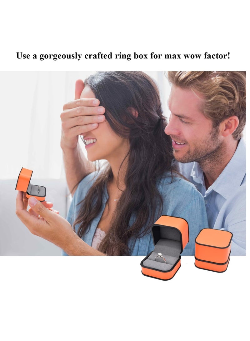 Zikra Small Ring Box, Square Leather Suede Jewelry Ring Bearer Box, Premium Gorgeous Fashion Engagement Wedding Ring Box for Proposal, Ceremony, Anniversary, Gift, Sun Orange - Image 4