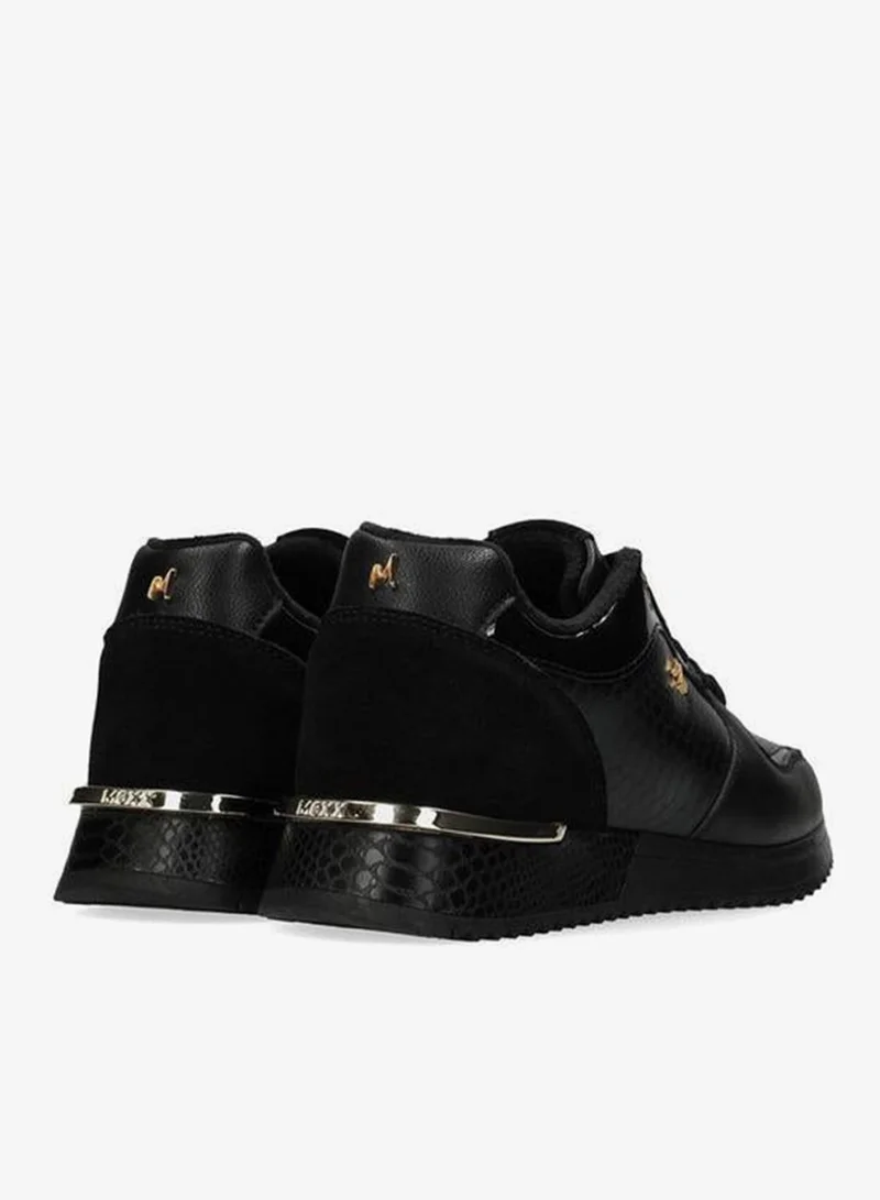 Mexx BLACK Textured Sneakers with Lace-Up Closure and Metal Accent for Women | Best Price UAE