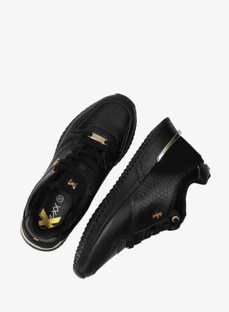 Mexx BLACK Textured Sneakers with Lace-Up Closure and Metal Accent for Women | Best Price UAE