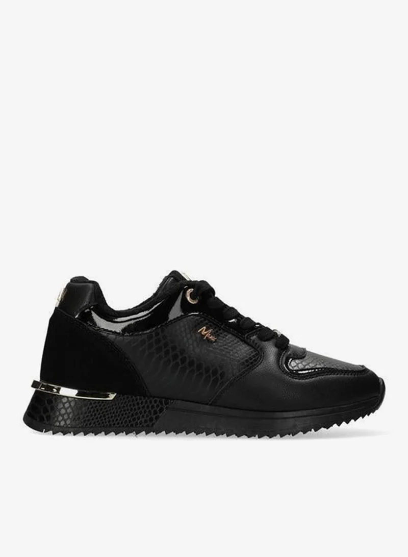 Textured Sneakers with Lace-Up Closure and Metal Accent