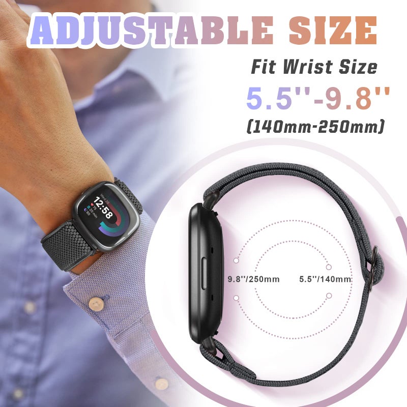 Bcuckood Compatible with Fitbit Versa 4/Versa 3/Sense 2/Sense Band Women Men, 5 Pack Elastic Nylon Soft Adjustable Stretchy Solo Loop Replacement Strap for Women Men - Image 4