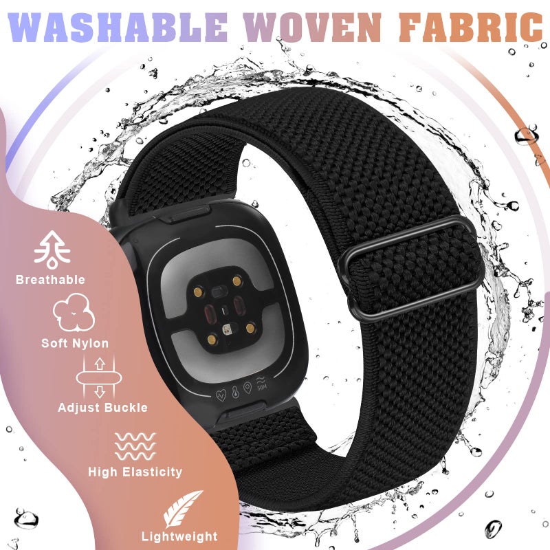 Bcuckood Compatible with Fitbit Versa 4/Versa 3/Sense 2/Sense Band Women Men, 5 Pack Elastic Nylon Soft Adjustable Stretchy Solo Loop Replacement Strap for Women Men - Image 5
