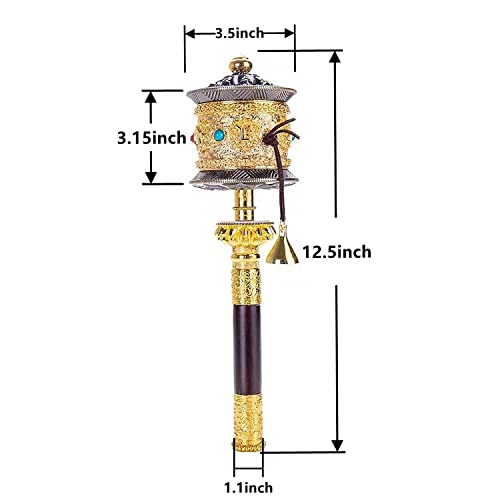 Eggone Copper Large Hand Held Prayer Wheel with Tibetan Buddhist Six-Character Truth Premium Buddha Scriptures, Wooden Handle Prayer Wheel for Praying, Blessing, Meditation, Healing, Relaxing, Yoga - Image 2