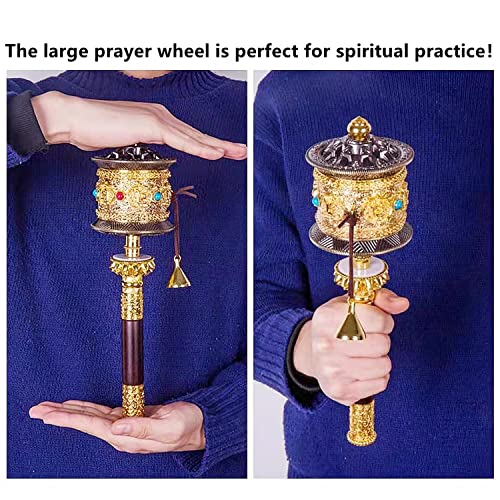 Eggone Copper Large Hand Held Prayer Wheel with Tibetan Buddhist Six-Character Truth Premium Buddha Scriptures, Wooden Handle Prayer Wheel for Praying, Blessing, Meditation, Healing, Relaxing, Yoga - Image 3