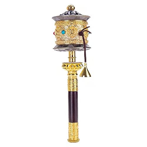 Eggone Copper Large Hand Held Prayer Wheel with Tibetan Buddhist Six-Character Truth Premium Buddha Scriptures, Wooden Handle Prayer Wheel for Praying, Blessing, Meditation, Healing, Relaxing, Yoga - Image 1