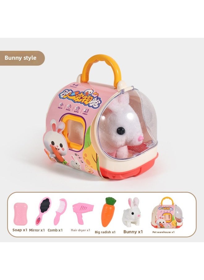 Children's Plush Rabbit Simulation Electric Pet Dog Will Walk Will Call Pet Cat Boys And Girls Gift Toys Wholesale-Color:Glue Pet Compartment (electric Plush Rabbit)  - Image 1