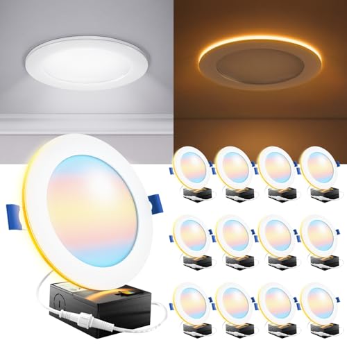 Sunco Lighting Sunco 12 Pack 6 Inch LED Recessed Light with Night Light, Canless Recessed Lighting, 1500 LM, 15W (150W Equivalent), Selectable CCT 2700K/3000K/4000K/5000K/6000K, Dimmable, with Junction Box - Image 1