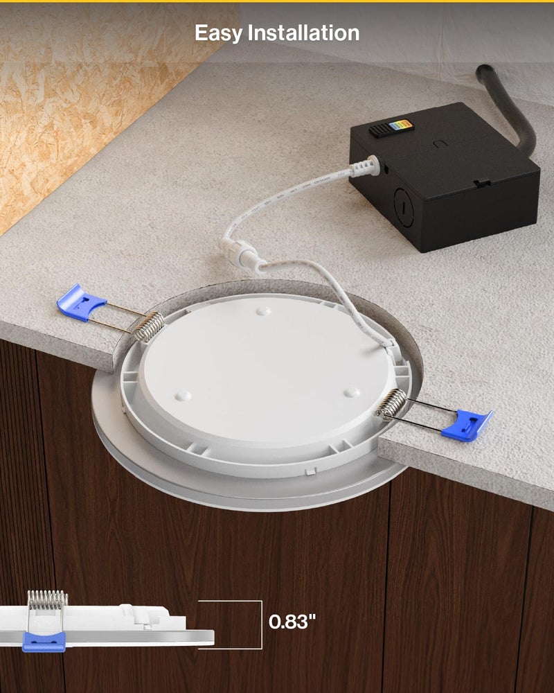 Sunco Lighting Sunco 12 Pack 6 Inch LED Recessed Light with Night Light, Canless Recessed Lighting, 1500 LM, 15W (150W Equivalent), Selectable CCT 2700K/3000K/4000K/5000K/6000K, Dimmable, with Junction Box - Image 4
