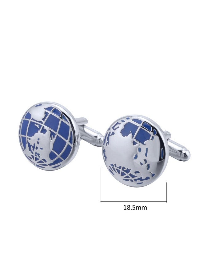 Jonwo World Map Unique Cufflinks For Men Classic Round Blue Globe Earth Cufflinks In Gift Case For Wedding Business French Cuff Shirt - Image 4