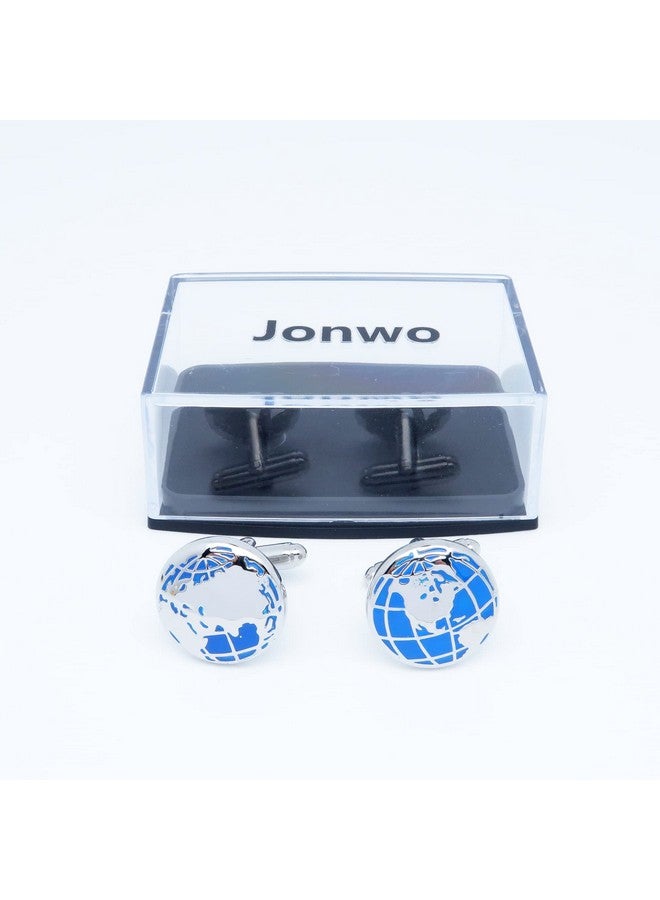 Jonwo World Map Unique Cufflinks For Men Classic Round Blue Globe Earth Cufflinks In Gift Case For Wedding Business French Cuff Shirt - Image 5