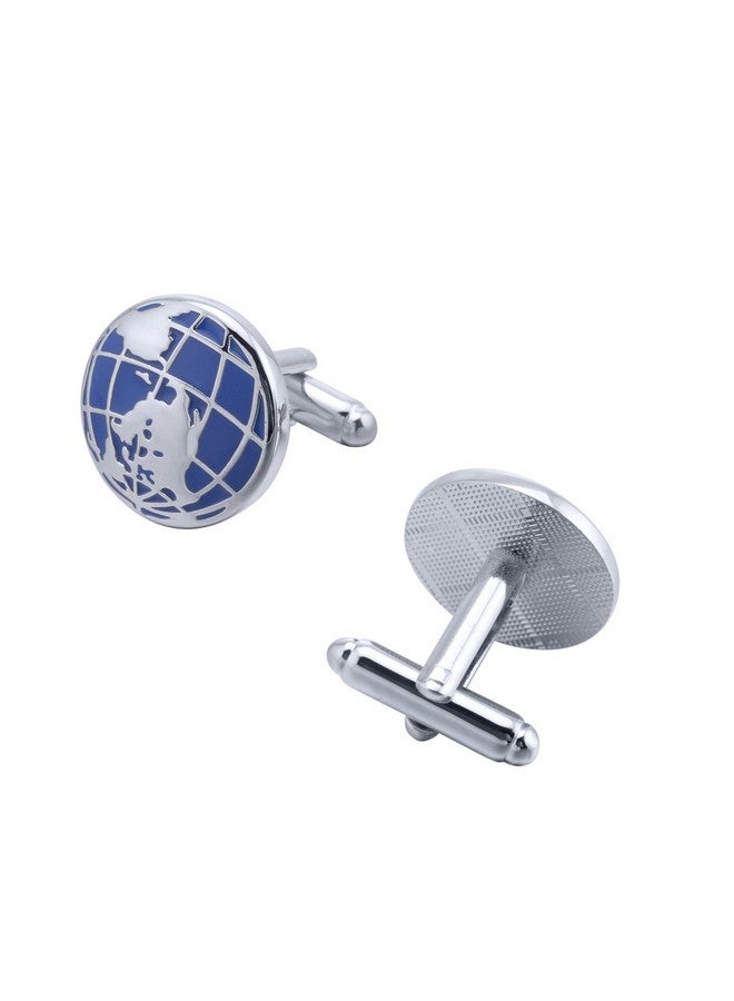 Jonwo World Map Unique Cufflinks For Men Classic Round Blue Globe Earth Cufflinks In Gift Case For Wedding Business French Cuff Shirt - Image 2