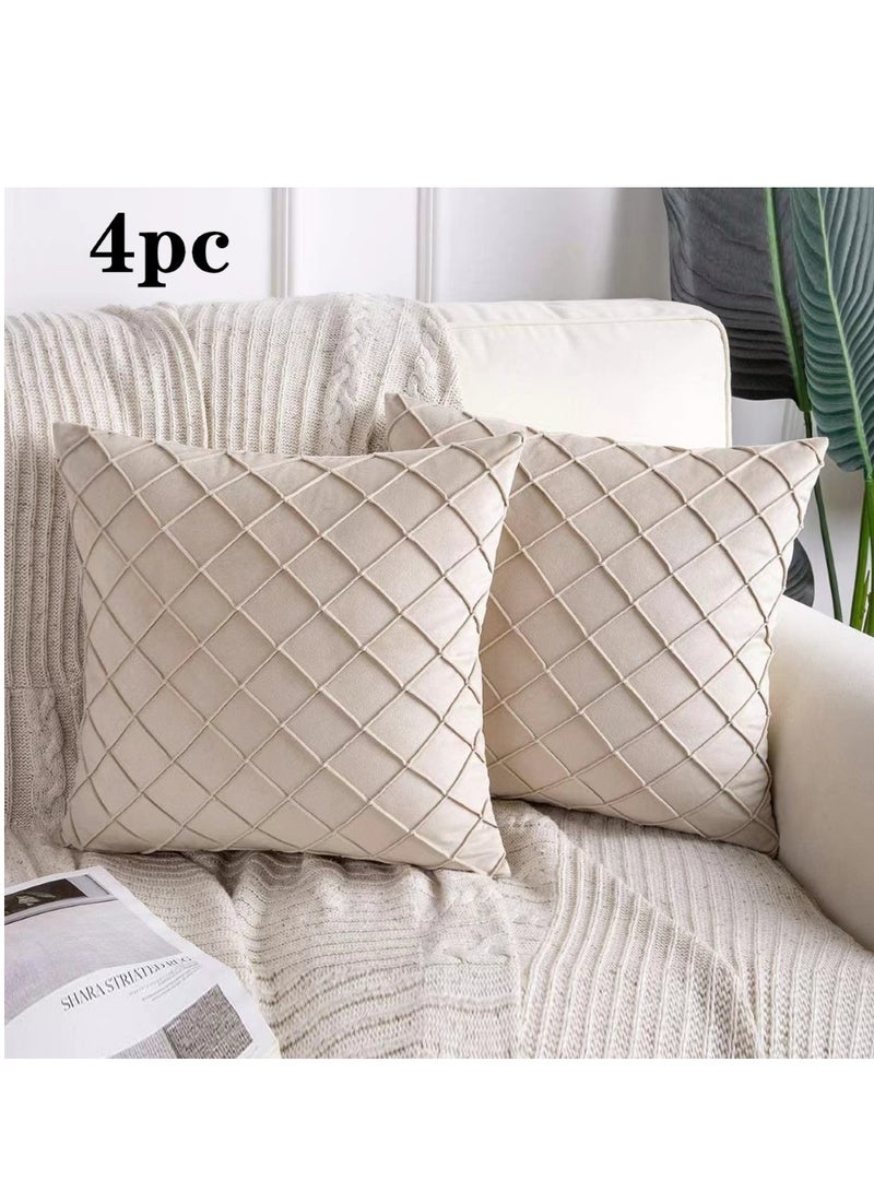 Kutis 4-Piece Plush Pillow Cover Throw Pillowcase Sofa Pillow Cover Beige 45x45 Centimeter  - Image 1
