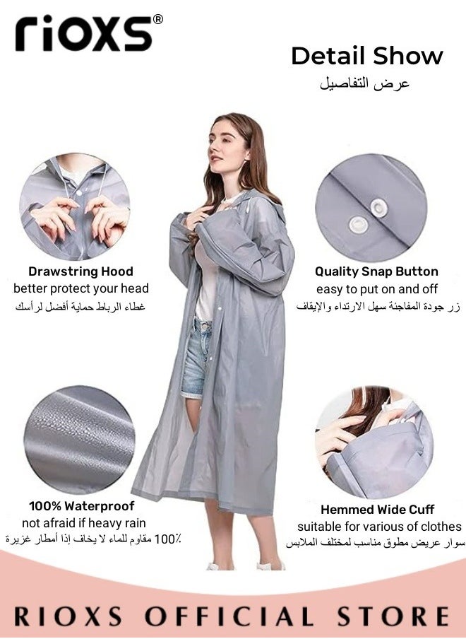 RIOXS - 3 Pcs Adults Men And Women Waterproof Raincoat Portable Eva Long Rain Ponchos With Hoods Elastic Sleeves Lightweight Rainwear Cape Reusable For Outdoor Cycling Hiking Camping Climbing - Image 1