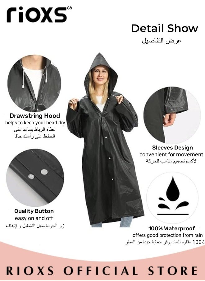 RIOXS - 3 Pcs Adults Men And Women Waterproof Raincoat Portable Eva Long Rain Ponchos With Hoods Elastic Sleeves Lightweight Rainwear Cape Reusable For Outdoor Cycling Hiking Camping Climbing - Image 1