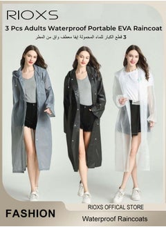 ريوكس مجموعة من 3 معاطف واق من المطر للماء للرجال والنساء للبالغين المحمولة إيفا المعطف المطر الطويل مع غطاء محرك السيارة الأكمام المرنة غطاء معطف واق من المطر خفيف الوزن ، المعطف قابلة لإعادة الاستخدام  - Image 1