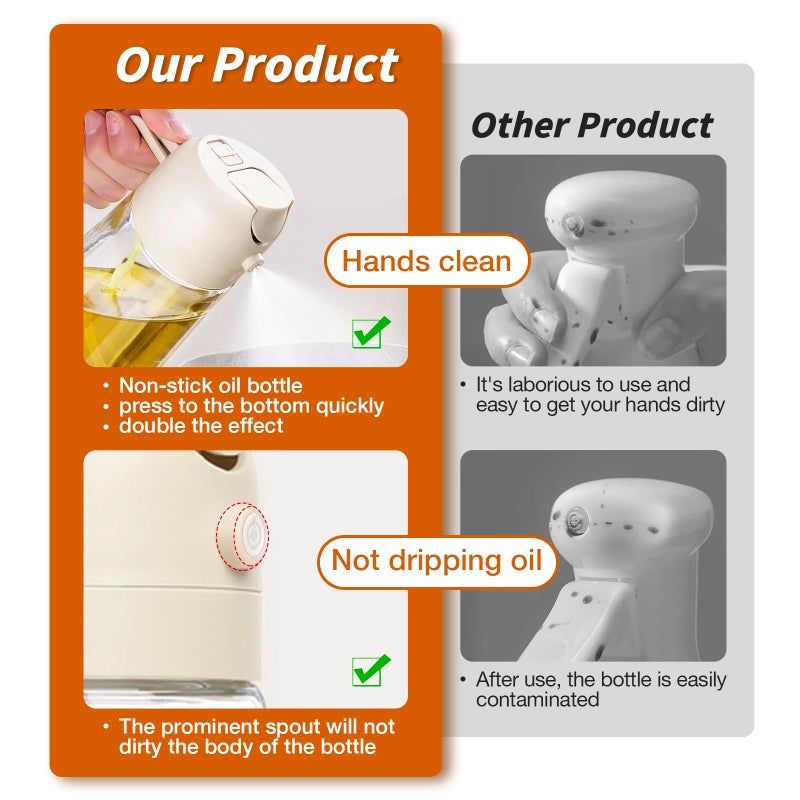 ‎YARRAMATE YARRAMATE Oil Sprayer for Cooking, 2 in 1 Olive Oil Dispenser Bottle for Kitchen, 16oz/470ml Premium Glass Oil Bottle, Food-grade Oil Mister for Air Fryer, Salad, Frying, BBQ (Creamy White) - Image 3