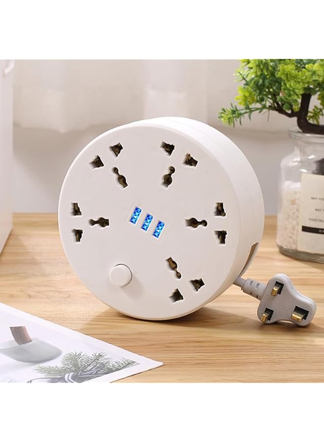 PROMASS مقابس كهربائية قابلة للسحب من برومس - شريط طاقة بـ 5 مآخذ مع 3 منافذ USB بطول 6.5 قدم محطة شحن مع حماية من الحمل الزائد للاحتياجات المنزلية والمكتبية وسكن الطلاب (أبيض) - Image 1