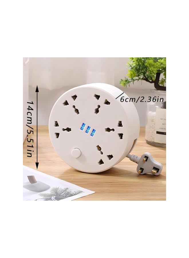 PROMASS مقابس كهربائية قابلة للسحب من برومس - شريط طاقة بـ 5 مآخذ مع 3 منافذ USB بطول 6.5 قدم محطة شحن مع حماية من الحمل الزائد للاحتياجات المنزلية والمكتبية وسكن الطلاب (أبيض) - Image 5