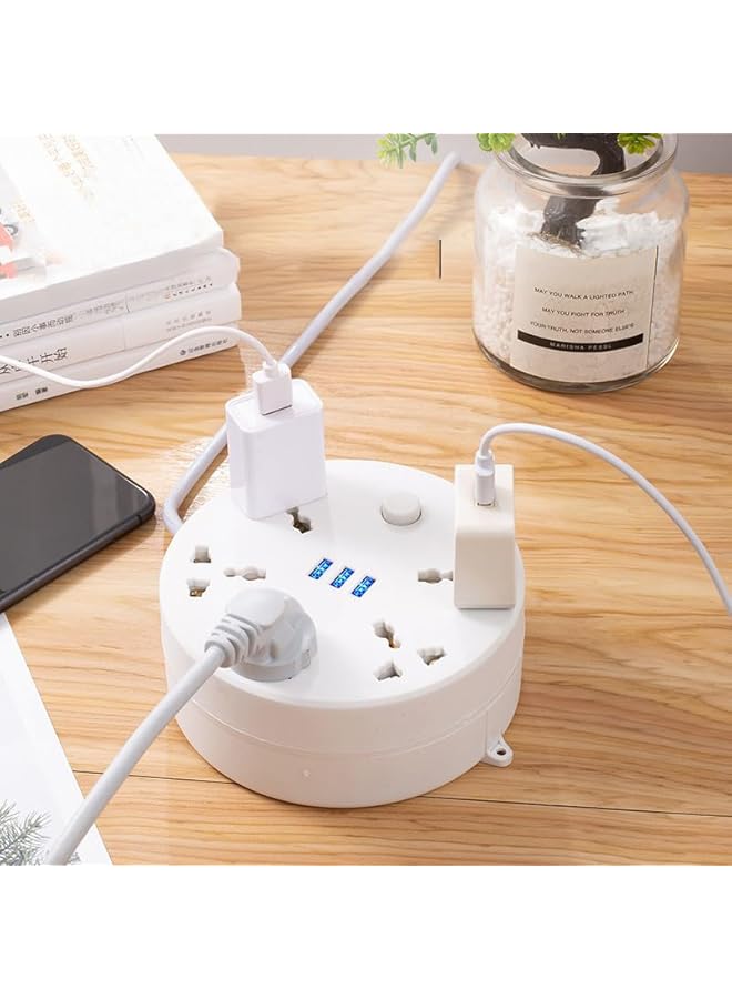 PROMASS مقابس كهربائية قابلة للسحب من برومس - شريط طاقة بـ 5 مآخذ مع 3 منافذ USB بطول 6.5 قدم محطة شحن مع حماية من الحمل الزائد للاحتياجات المنزلية والمكتبية وسكن الطلاب (أبيض) - Image 3