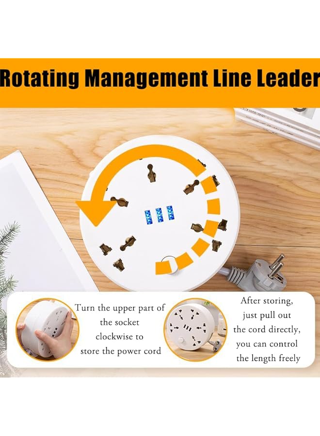 PROMASS مقابس كهربائية قابلة للسحب من برومس - شريط طاقة بـ 5 مآخذ مع 3 منافذ USB بطول 6.5 قدم محطة شحن مع حماية من الحمل الزائد للاحتياجات المنزلية والمكتبية وسكن الطلاب (أبيض) - Image 4