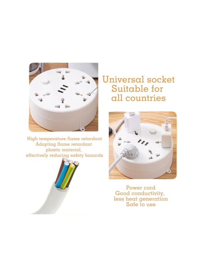 PROMASS مقابس كهربائية قابلة للسحب من برومس - شريط طاقة بـ 5 مآخذ مع 3 منافذ USB بطول 6.5 قدم محطة شحن مع حماية من الحمل الزائد للاحتياجات المنزلية والمكتبية وسكن الطلاب (أبيض) - Image 2