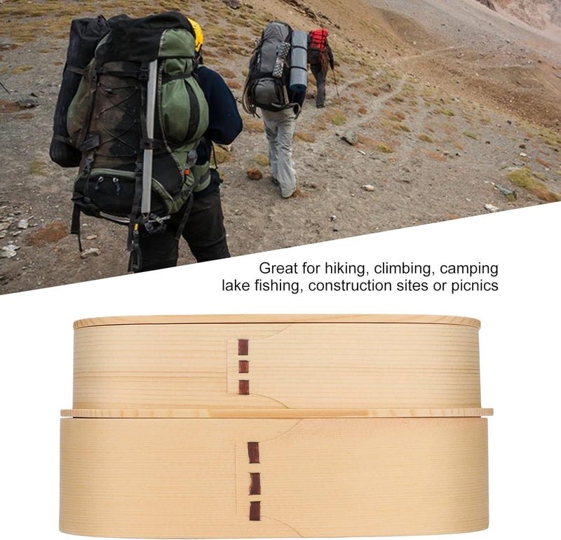 ويوبلز علب بينتو خشبية، علب بينتو يابانية، علبة سوشي خشبية مزدوجة، علبة بينتو محمولة من الخشب المركب للغداء، مناسبة للطلاب والمدارس والتخييم. - Image 5