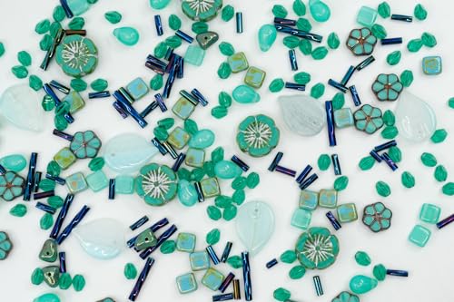 Bohemia Crystal Valley 2.1oz (60 g) Mix of Unique Czech Bohemia Glass Pressed Beads, Rocailles, Opaque Turquoise Green Copper Crystal Silver, Matte and Glossy, Hand Made BCV - Image 3