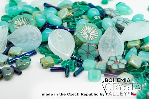Bohemia Crystal Valley 2.1oz (60 g) Mix of Unique Czech Bohemia Glass Pressed Beads, Rocailles, Opaque Turquoise Green Copper Crystal Silver, Matte and Glossy, Hand Made BCV - Image 4