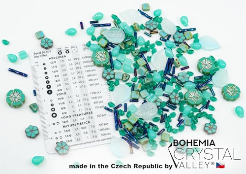Bohemia Crystal Valley 2.1oz (60 g) Mix of Unique Czech Bohemia Glass Pressed Beads, Rocailles, Opaque Turquoise Green Copper Crystal Silver, Matte and Glossy, Hand Made BCV - Image 2