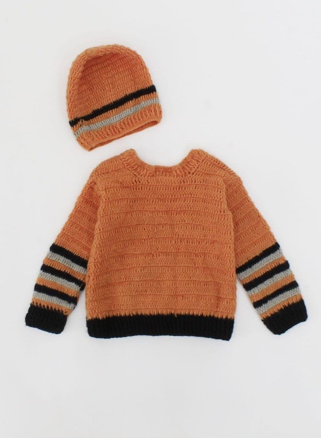 KNIT GEMS Handmade Alain Design Baby Cardigan with Cap | Kids Sweater with caps | Winter wear for New Born Baby | Baby boy Sweater (Mustard Shade) (in, Age, 18 Months, 24 Months, Regular) - Image 3