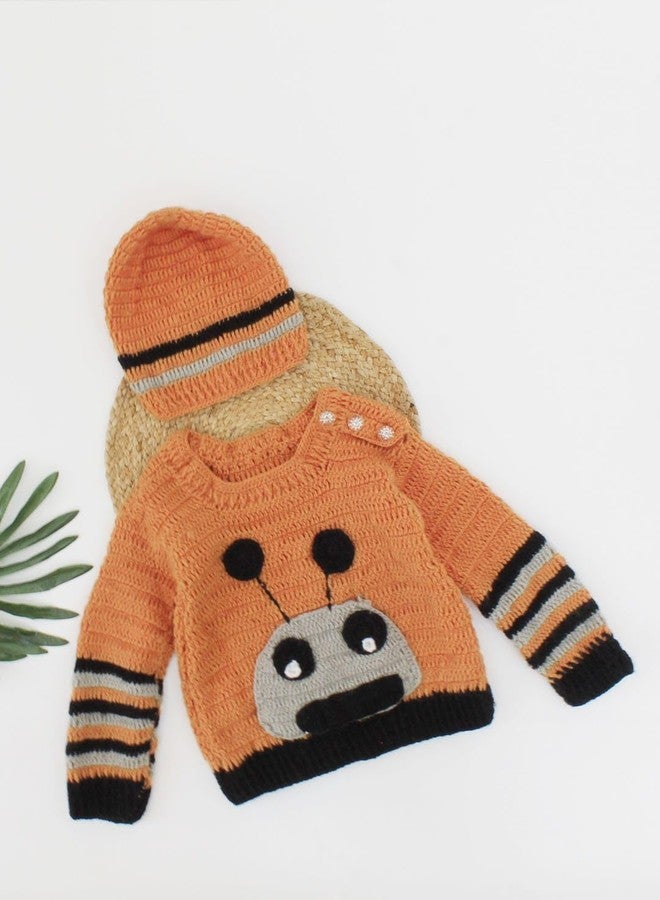 KNIT GEMS Handmade Alain Design Baby Cardigan with Cap | Kids Sweater with caps | Winter wear for New Born Baby | Baby boy Sweater (Mustard Shade) (in, Age, 18 Months, 24 Months, Regular) - Image 2