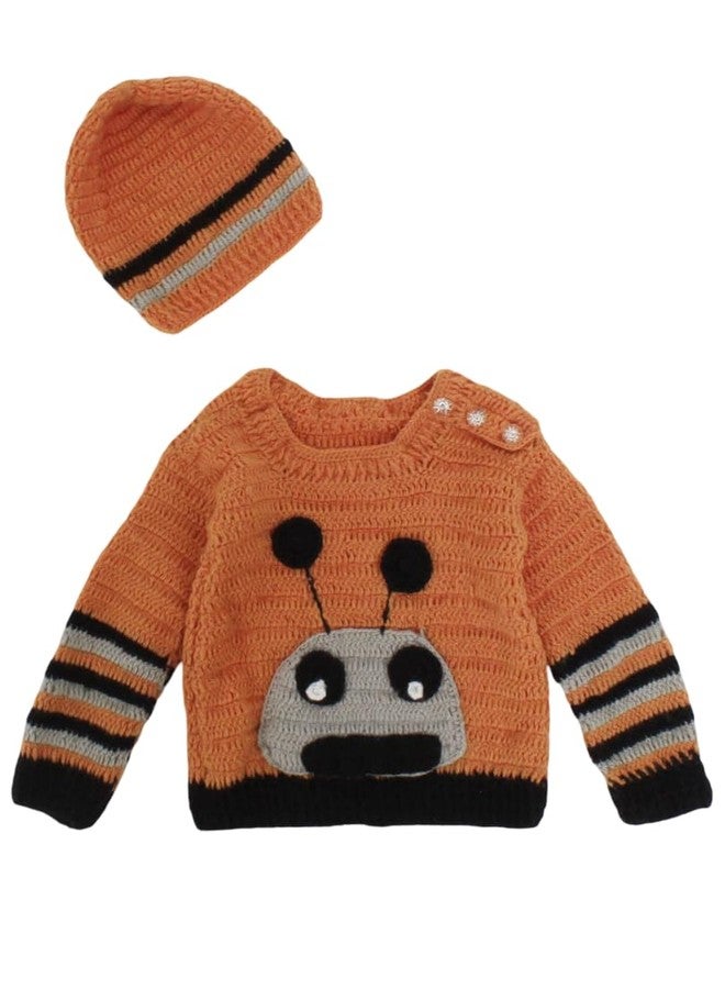KNIT GEMS Handmade Alain Design Baby Cardigan with Cap | Kids Sweater with caps | Winter wear for New Born Baby | Baby boy Sweater (Mustard Shade) (in, Age, 18 Months, 24 Months, Regular) - Image 1