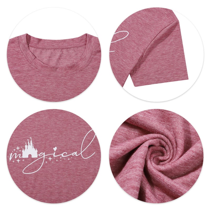 UNIQUEONE Magical Shirt for Women Magic Kingdom Tshirt Family Vacation Tee Castle Graphic Short Sleeve Tops Pink - Image 2