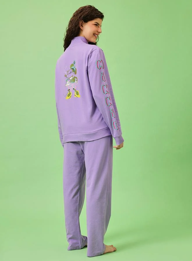 Clovia  Lilac Mickey Mouse Print Top and Pants Pyjama Set for Women | Best Price UAE