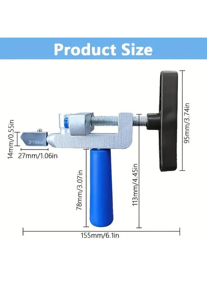 Blue Glass Tile Cutter Reinforced Frame Adjustable Precision Tool Ergonomic Grip - Image 3