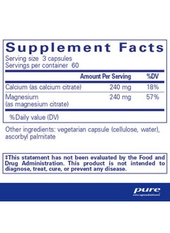 بيور إنكابسيليشن Pure Encapsulations Calcium Magnesium (Citrate) - 240 جم كالسيوم و240 جم مغنيسيوم - دعم صحة العظام - غير معدّل وراثيًا ونباتي - 180 كبسولة  - Image 2