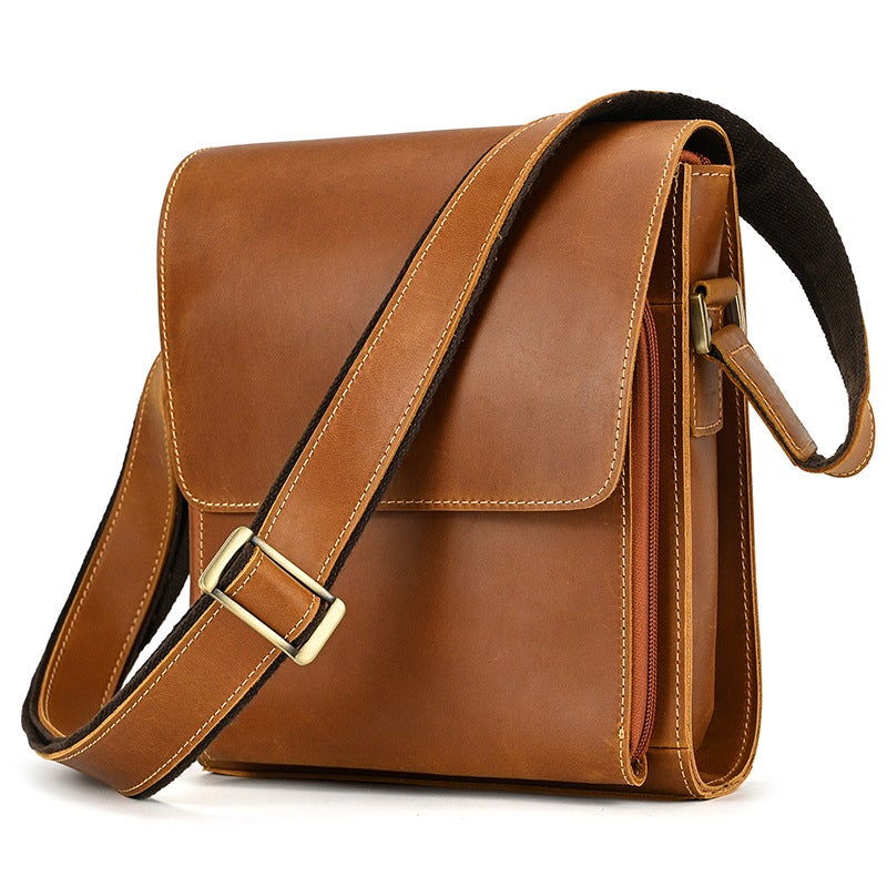 Men'S Genuine Leather Shoulder Bag, Crazy Horse Leather Crossbody Bag, Top Layer Cowhide Flap Shoulder Bag, Ipad Bag, Exclusively For Sales - Image 2