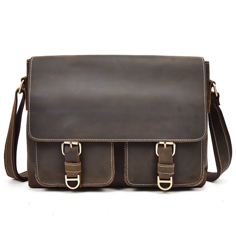Men'S Genuine Leather Shoulder Bag, Crazy Horse Leather Crossbody Bag, Top Layer Cowhide Flap Shoulder Bag, Ipad Bag, Exclusively For Sales - Image 1