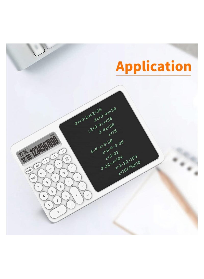Generic Basic Calculator With Writing Tablet Time Function LCD Display Desk With Erasable Handwriting Notepad For Office School And Home Business  - Image 3