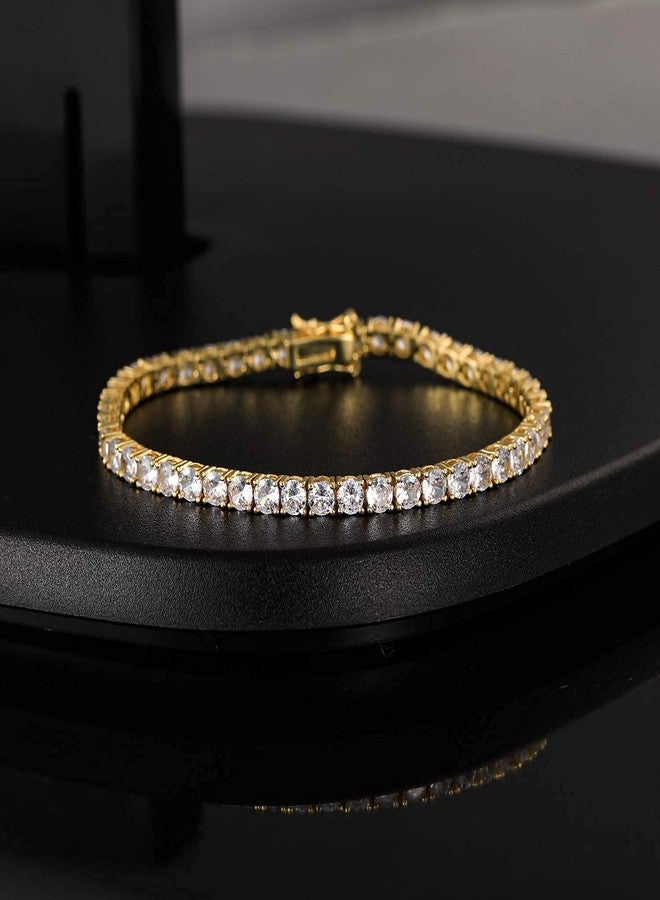 MDFUN Tennis Bracelet for Women and Men 3mm Cubic Zirconia 18K Yellow Gold Plated Size 6 inches - Image 2