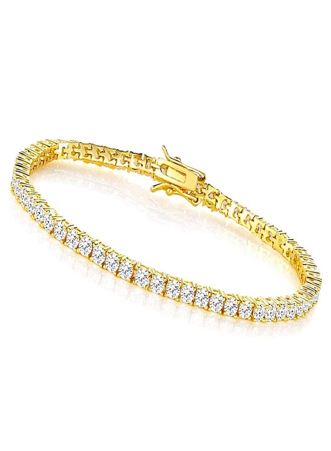 MDFUN Tennis Bracelet for Women and Men 3mm Cubic Zirconia 18K Yellow Gold Plated Size 6 inches - Image 1