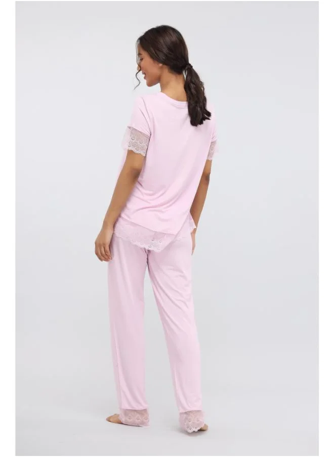نسيسير Soft Pink Lace Modal Pajama Set