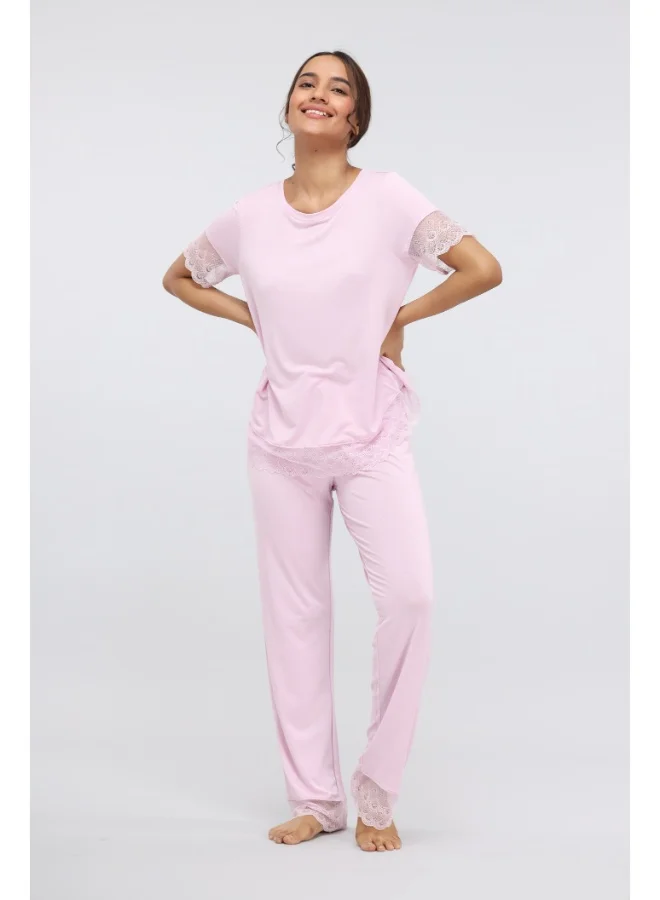 NeceSera Soft Pink Lace Modal Pajama Set
