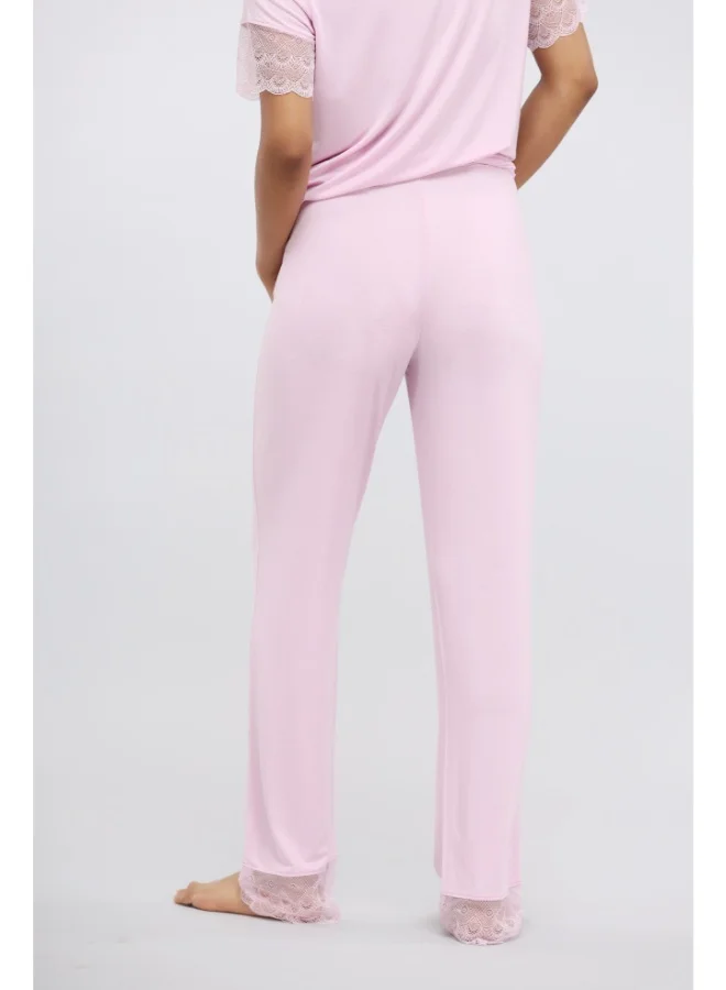 NeceSera Soft Pink Lace Modal Pajama Set
