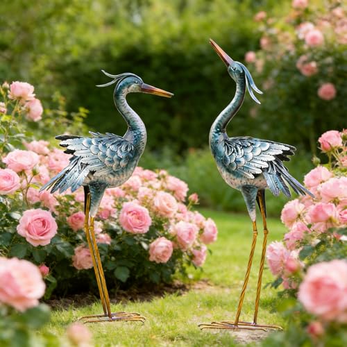 chisheen Large Garden Crane Statues Outdoor Sculptures, Metal Yard Art Heron Decor Standing for Indoor Outdoor Decor, Bird Statues for Patio Lawn Porch Decorations, Set of 2 - Image 4